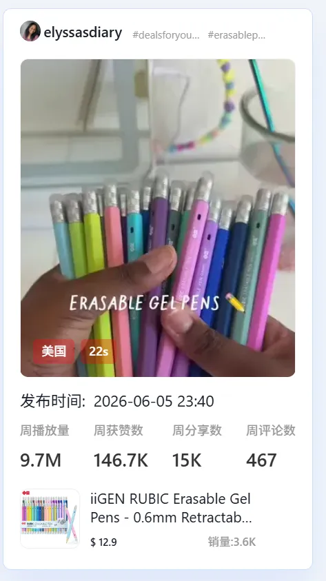 返校季文具黑马可擦胶笔TikTok爆款