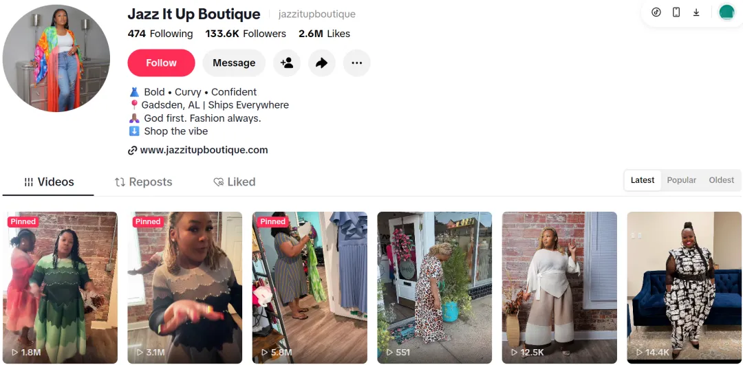 Jazz It Up Boutique TikTok主页截图