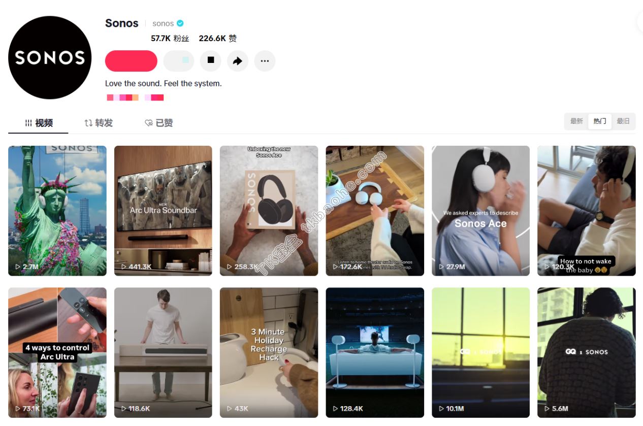 Sonos TikTok官方账号