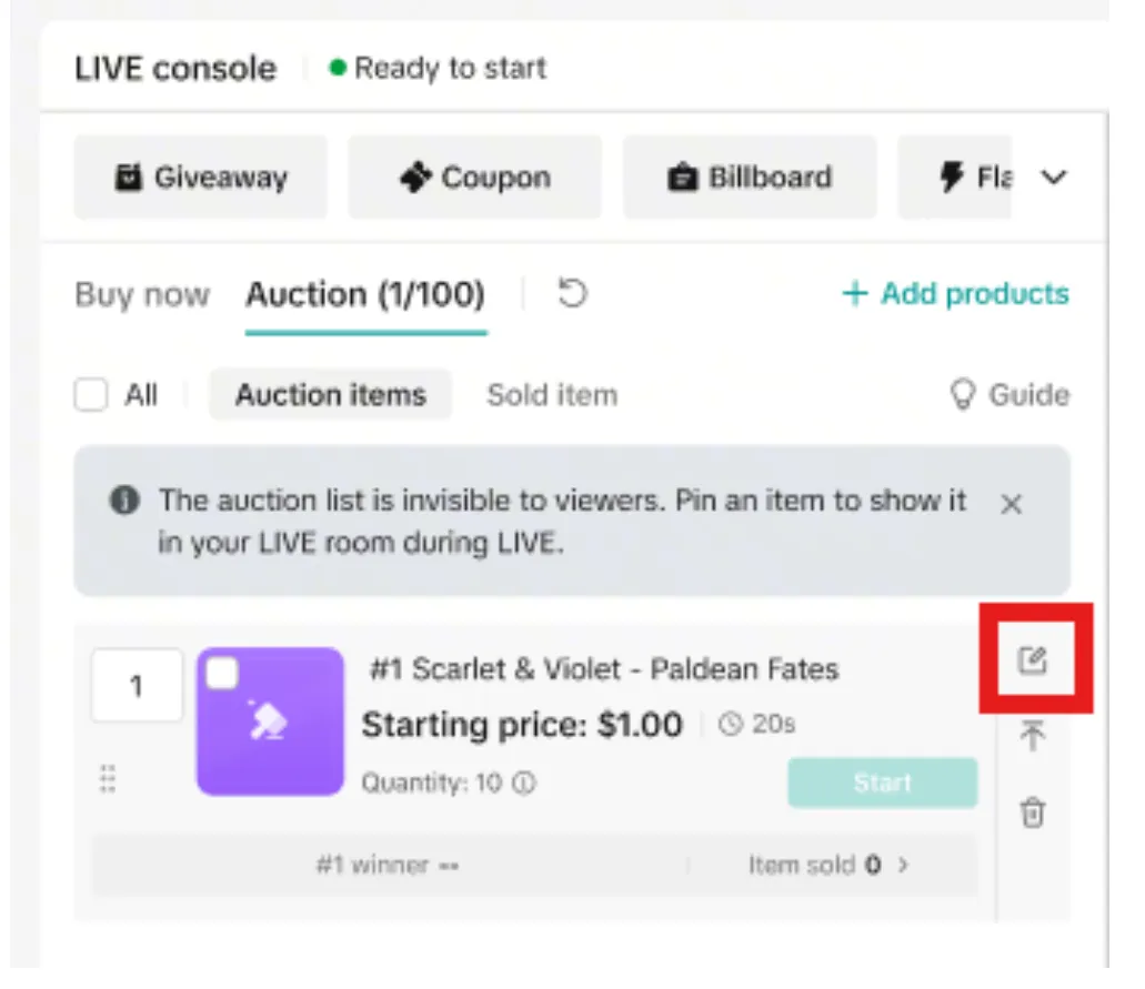 官方LIVE Auction界面